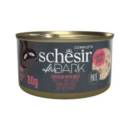 ygri-trofi-gatas-grain-free-schesir-cat-after-dark-pate-80gr-kotopoylo-me-moschari petopoleion